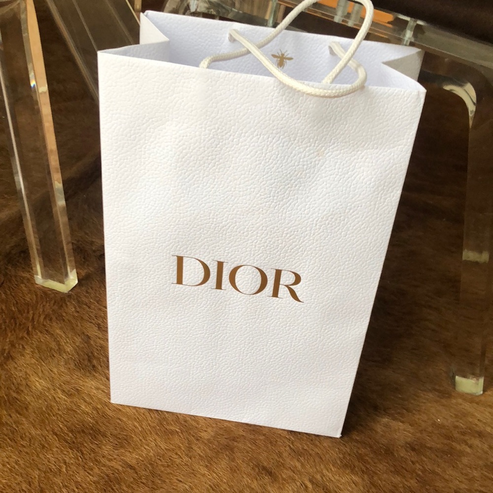 Dior White Shopping Tote Bag with Gold Logo